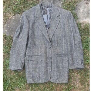 Bill Blass Menswear Camel‎ Hair Plaid Blazer Jacket Sport Coat